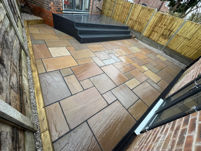 large sanstone patio completed in Rochdale